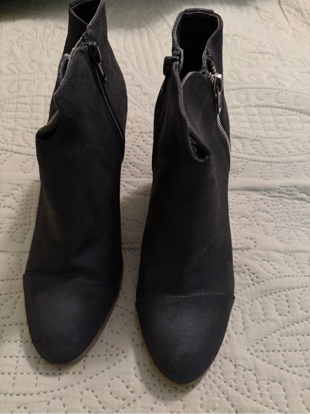 Women's Black Suede Ankle Booties with Side Zippers